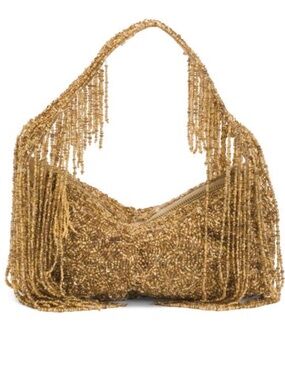 Made In India Gold Beaded Fringe Shoulder Bag